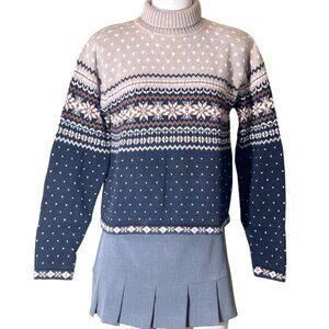 Vintage Paul Harris Fair Isle Snowflake Pattern Turtleneck Ramie Sweater Small